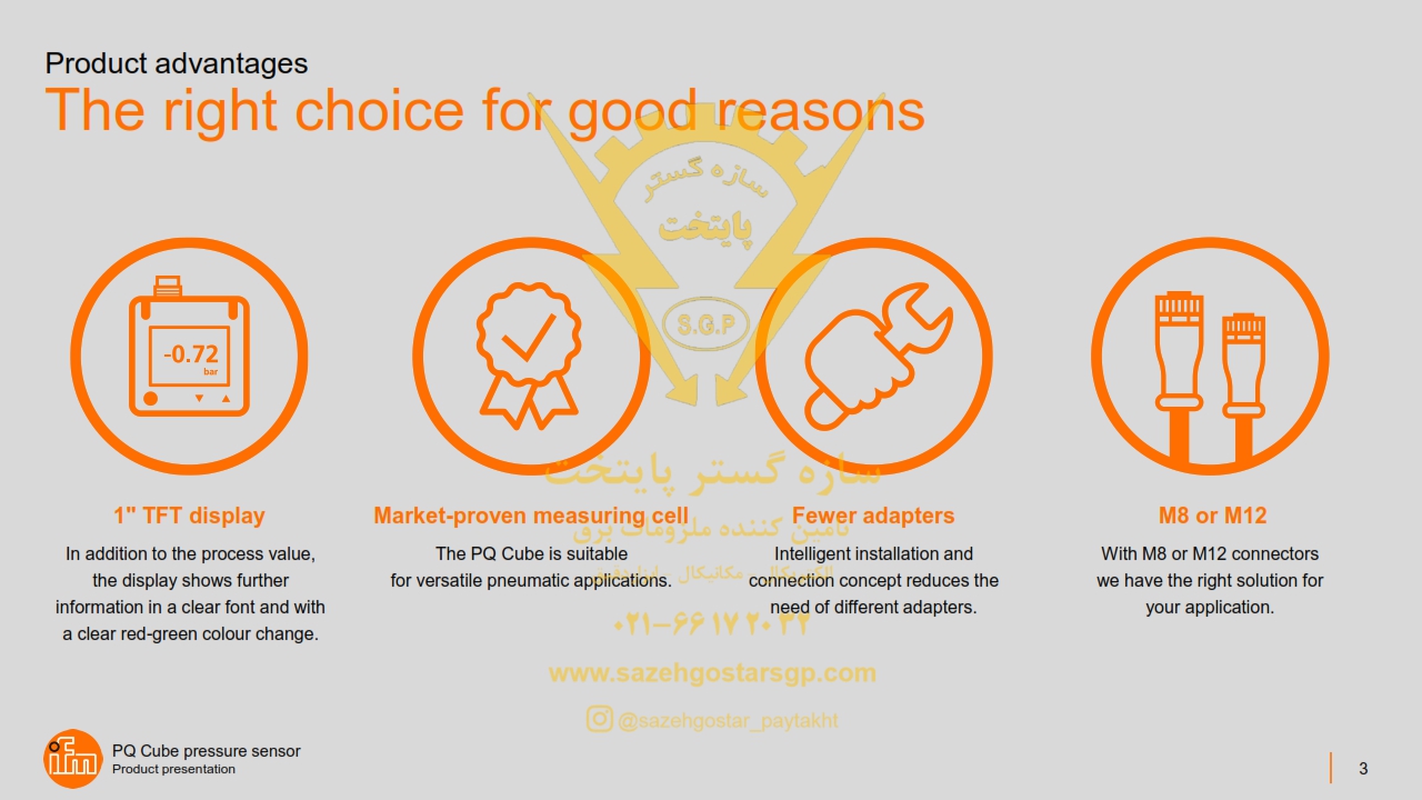 سازه گستر پایتخت تامین کننده محصولات آی اف ام در ایران | شماره تماس 66172032 | انواع سنسور های فشار مدل PQ Cube برند ifm
