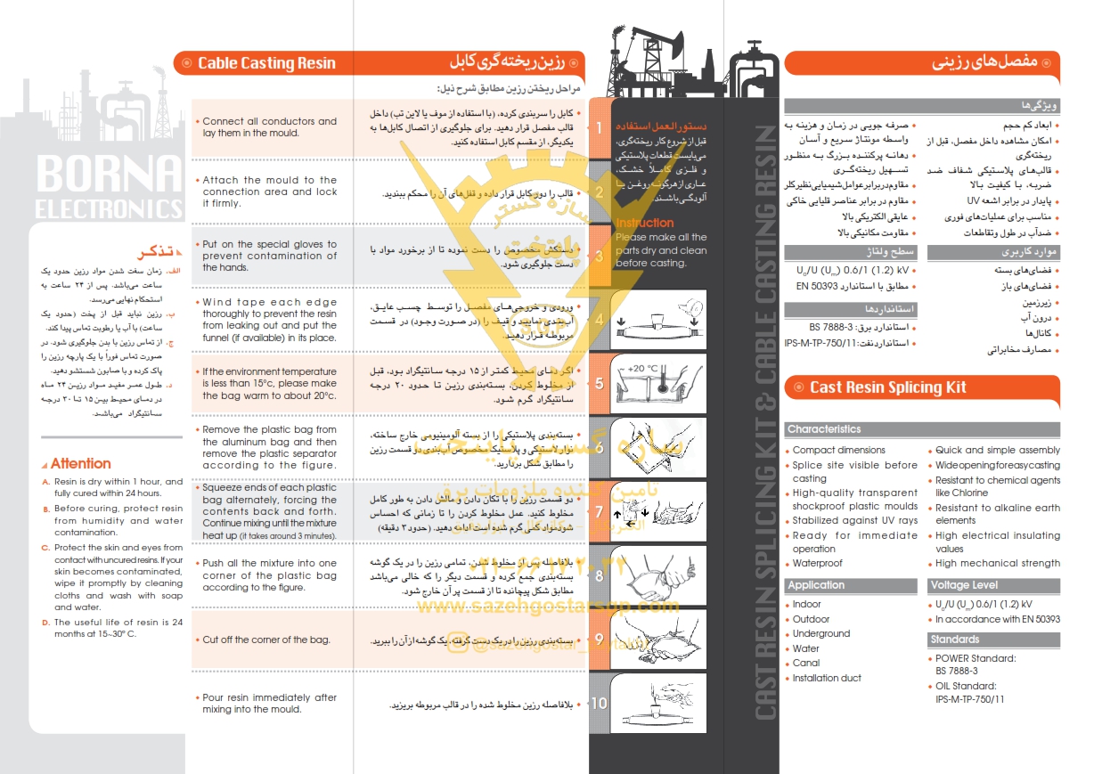 مفصل رزینی برنا، سازه گستر پایتخت تامین کننده انواع مفصل های رزینی تجهیزات برق صنعتی فشار متوسط و برق صنعتی فشار قوی | شماره تماس سازه گستر پایتخت 66172032
