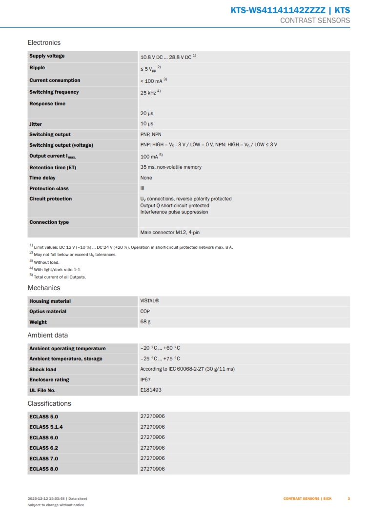 سازه گستر پایتخت وارد کننده محصولات سیک در ایران - سنسور کنتراست سیک مدل Sick Contrast Sensors 13 mm, , NPN, PNP, KTS-WS41141142 - 