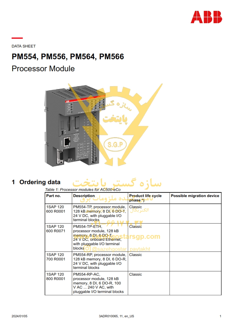 سازه گستر پایتخت تامین کننده محصولات ای بی بی در ایران - ماژول پردازنده ای بی بی ABB PM564-R-ETH A0 – واحد پردازش مرکزی PLC با اندازه‌گیری دقیق و قابلیت توسعه ماژولار