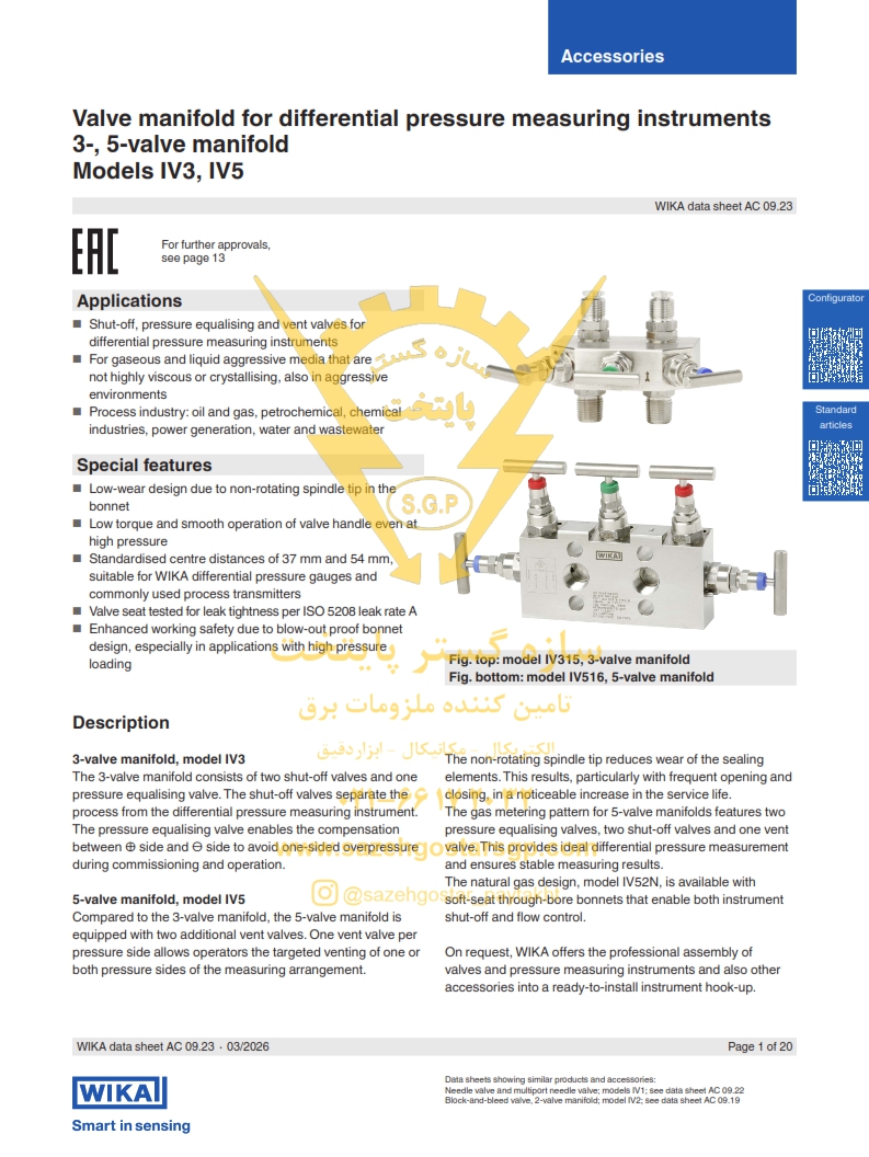 سازه گستر پایتخت تامین کننده انواع محصولات ویکا در ایران | 02166172032| منیفولد ولو ویکا WIKA مدل IV3 / IV5 | شیر منیفولد 3 راهه و 5 راهه برای تجهیزات اندازهگیری اختلاف فشار