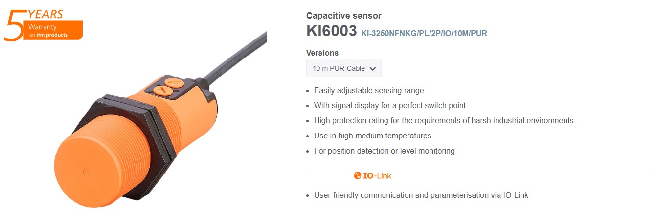 سازه گستر پایتخت تامین کننده محصولات آی اف ام در ایران | شماره تماس 66172032| سنسور تشخصیص موقعیت و سطح مایعات برند ifm مدل KI6003: Capacitive Sensor
