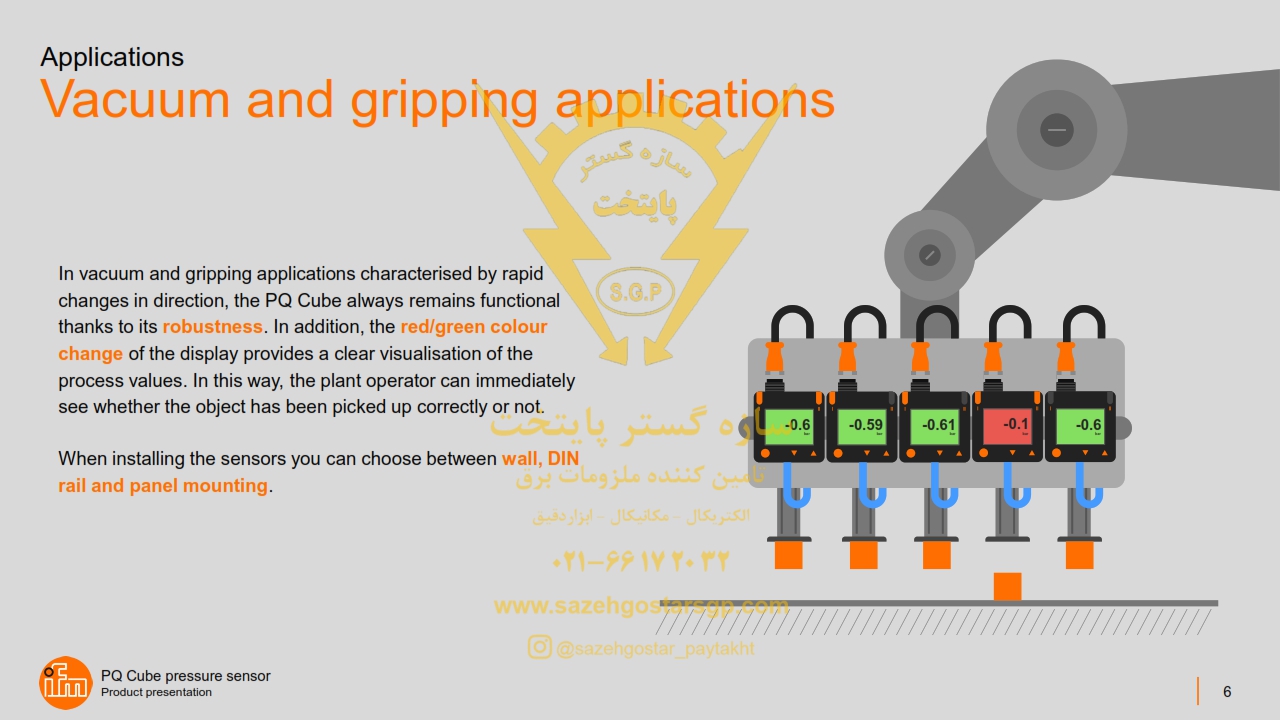 سازه گستر پایتخت تامین کننده محصولات آی اف ام در ایران | شماره تماس 66172032 | انواع سنسور های فشار مدل PQ Cube برند ifm