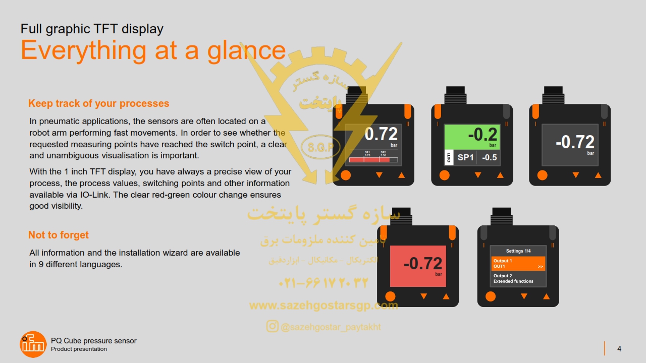 سازه گستر پایتخت تامین کننده محصولات آی اف ام در ایران | شماره تماس 66172032 | انواع سنسور های فشار مدل PQ Cube برند ifm