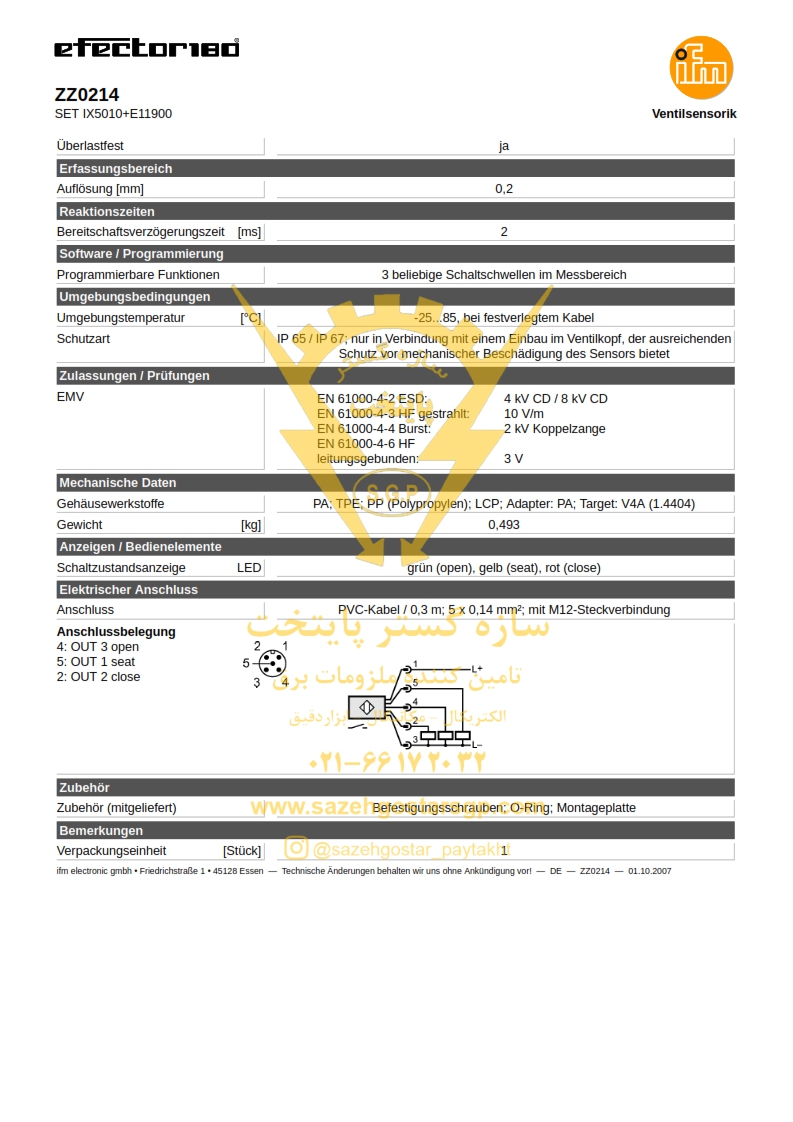 سازه گستر پایتخت تامین کننده محصولات ifm درایران | شماره تماس 66172032| سنسور موقعیت ZZ0214 برند ifm