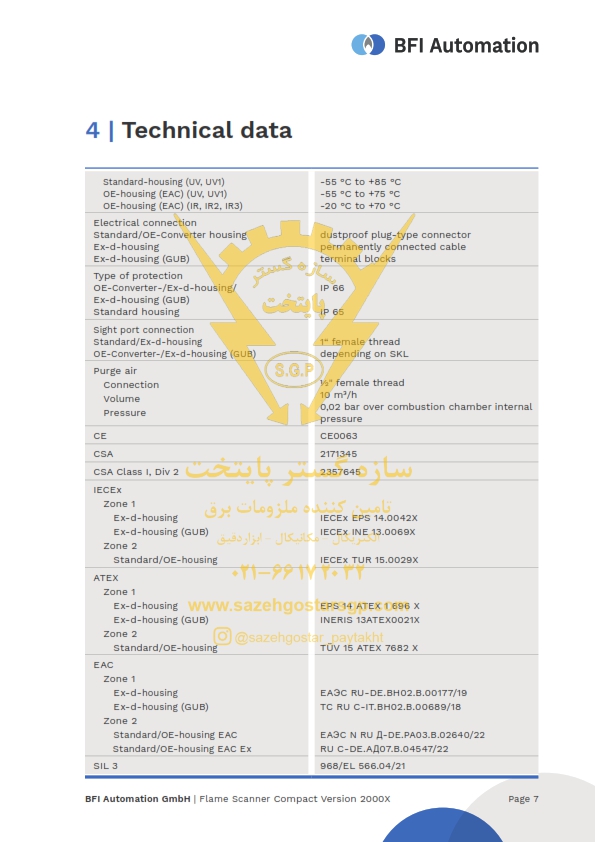 سازه گستر پایتخت تامین کننده انواع محصولات بی اف آی BFI در ایران | اسکنر و کنترلر شعله BFI Automation مدل CFC 2000| شماره تماس 02166172032