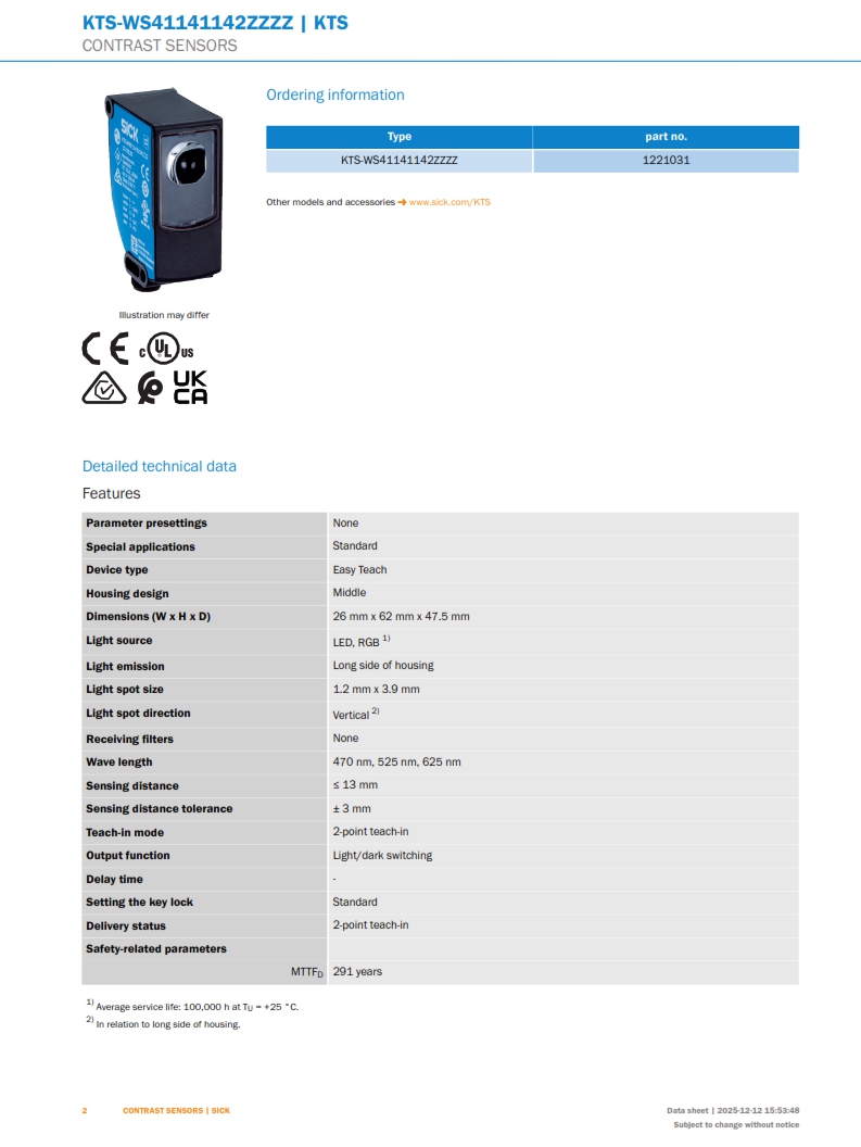 سازه گستر پایتخت وارد کننده محصولات سیک در ایران - سنسور کنتراست سیک مدل Sick Contrast Sensors 13 mm, , NPN, PNP, KTS-WS41141142 - 